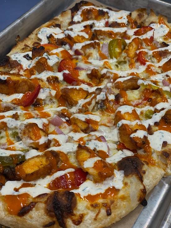 Order Buffalo Chicken Flatbread food online from Thimble Island Brewing Company store, Branford on bringmethat.com