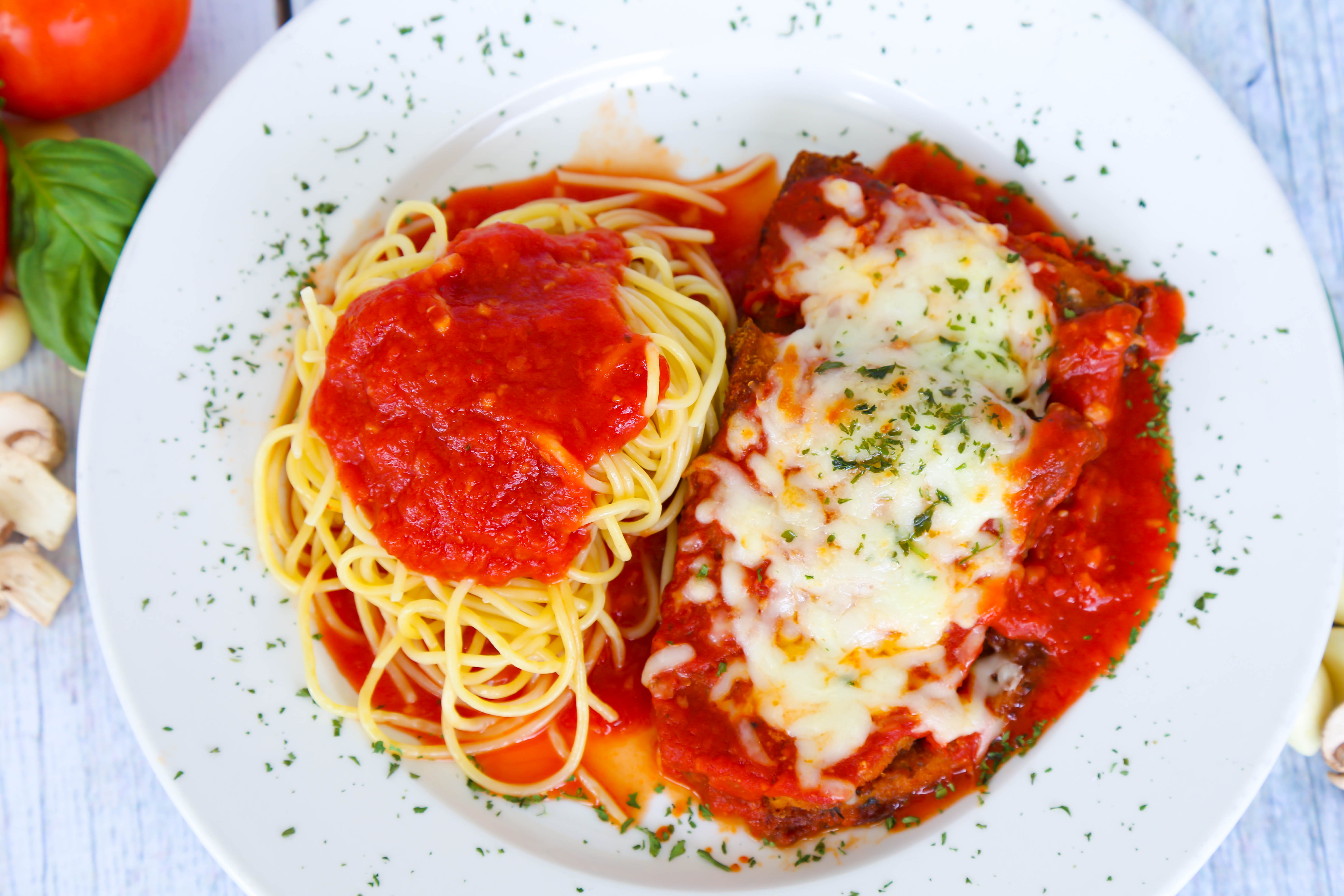 Order Eggplant Parmigiana and Spaghetti food online from Vito's Gourmet Pizza store, Pompano Beach on bringmethat.com