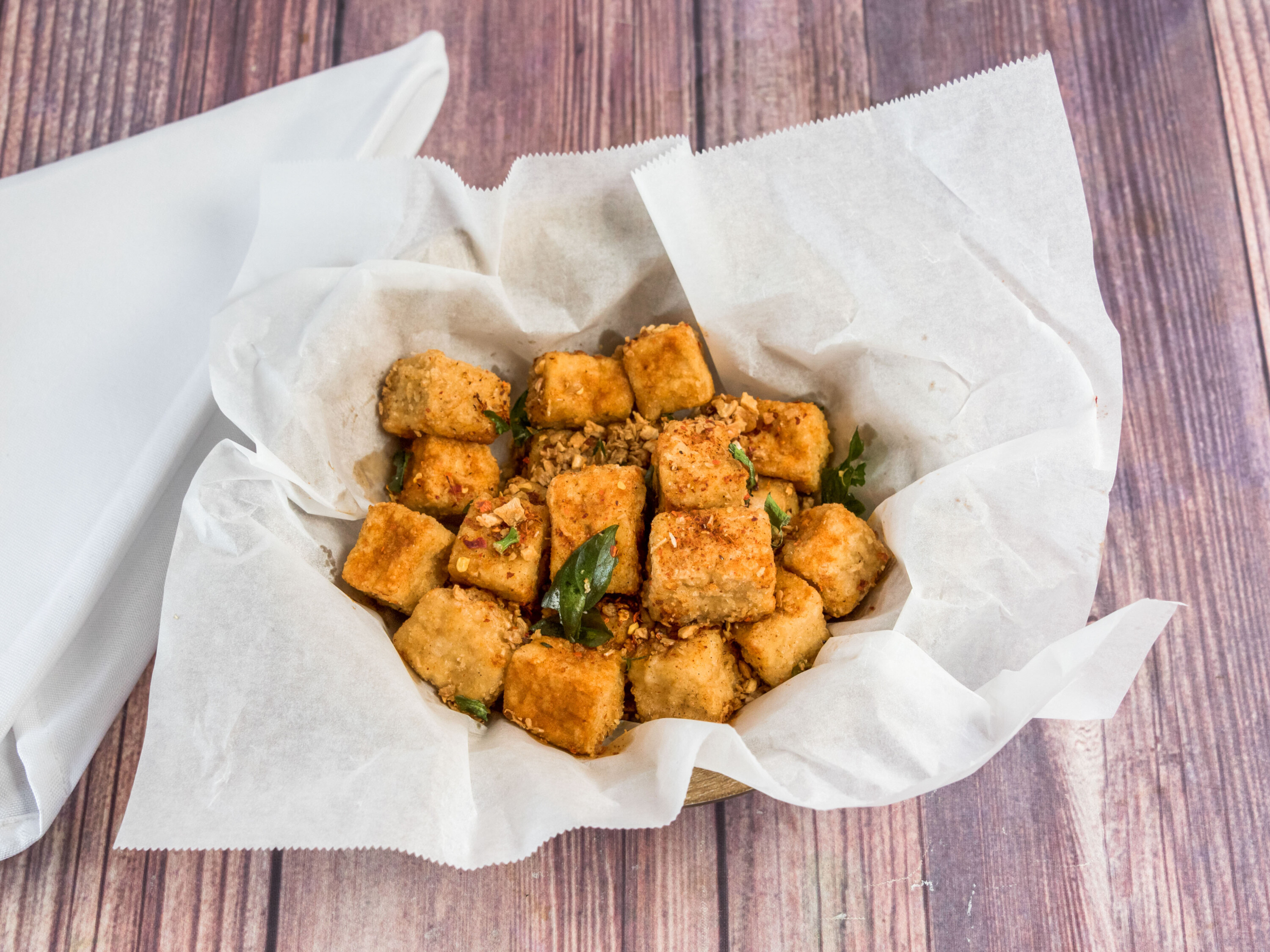 Order Golden Fried Tofu food online from Luxe Boba & Teaco store, San Diego on bringmethat.com