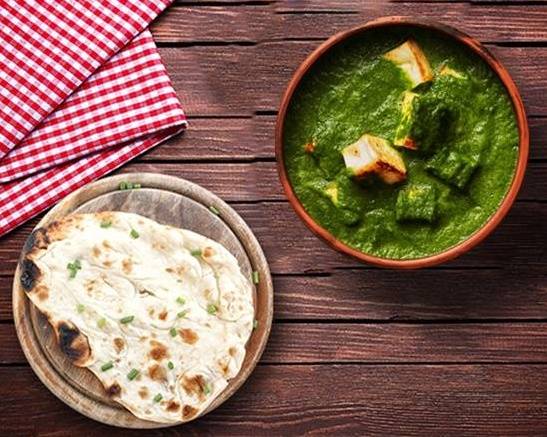 Order Spinach Cottage Cheese & Naan Bread food online from Bowl-O-India store, San Francisco on bringmethat.com
