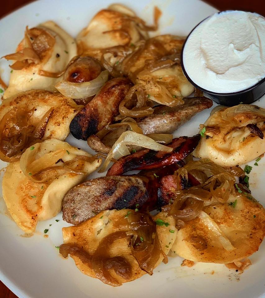 Order Pierogi and Sausage Platter food online from Barley Brewing Co store, Columbus on bringmethat.com