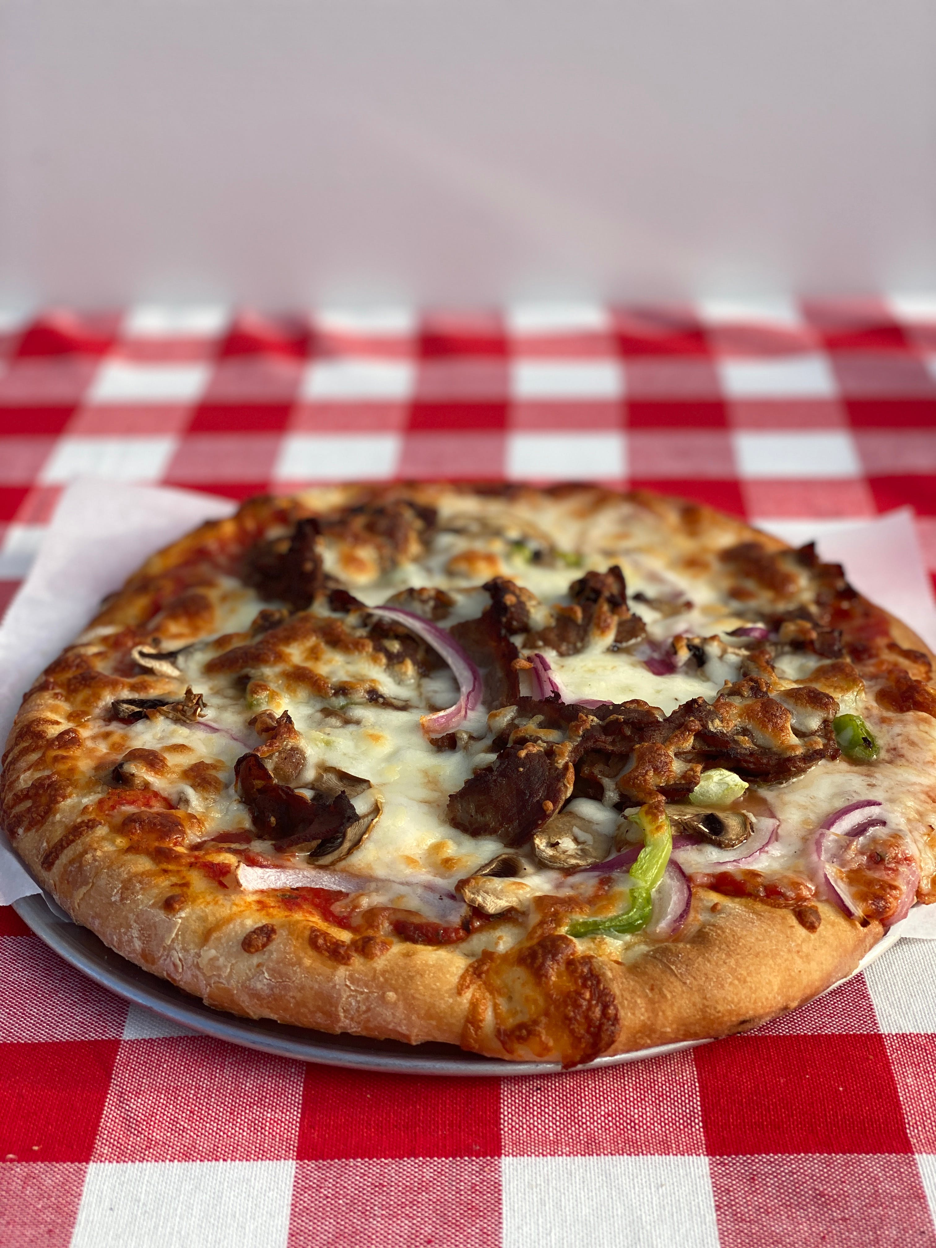 Order Philly Steak Pizza - Small 10'' (1-2 People) food online from Magura Pizza store, Las Vegas on bringmethat.com