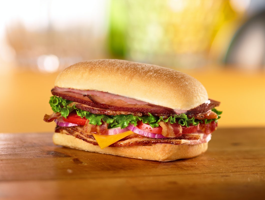 Order BBQ Smoked Stacker Sandwich food online from Honeybaked Ham store, Locust Grove on bringmethat.com