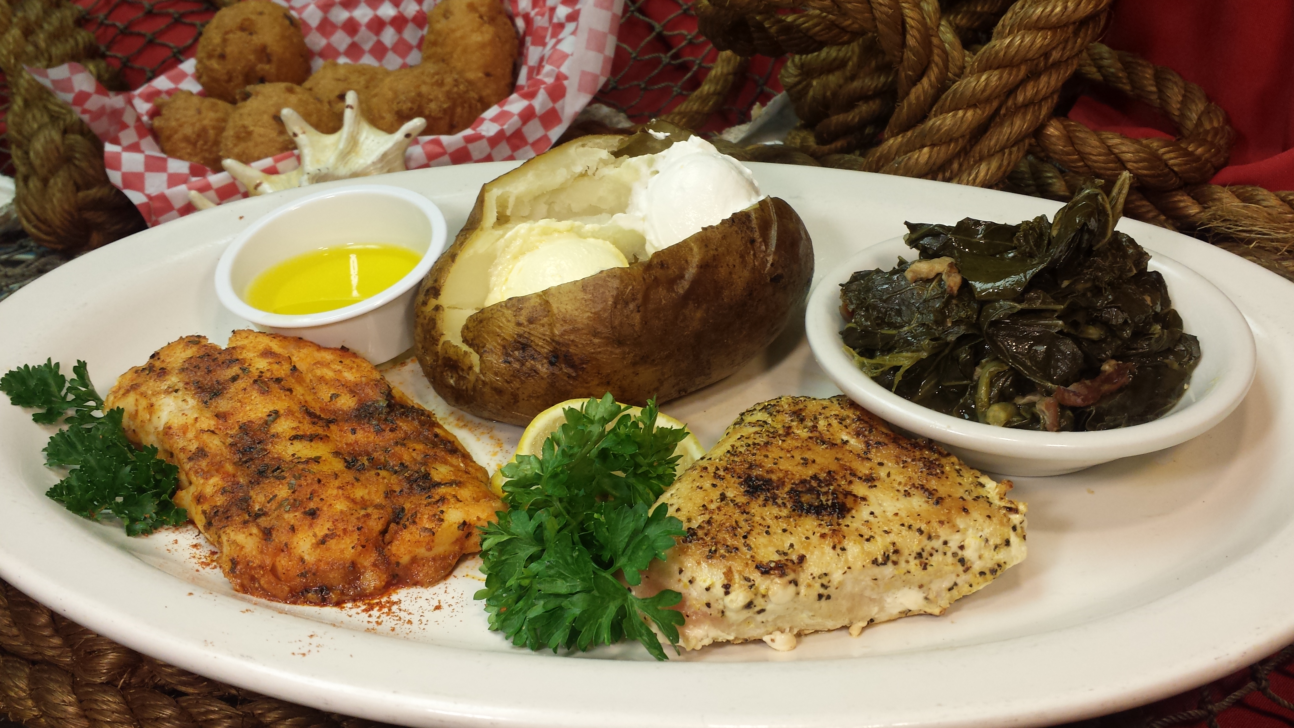 Order Any 2 Combination Platter food online from Kingfish store, Jeffersonville on bringmethat.com