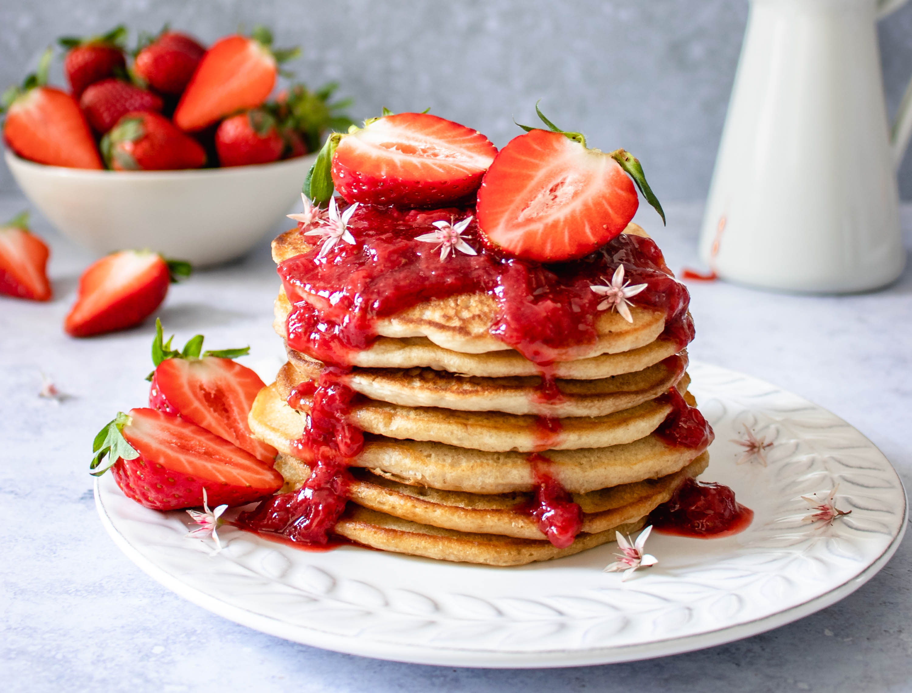 Order Strawberry Pancakes food online from The Bagel Place store, East Meadow on bringmethat.com