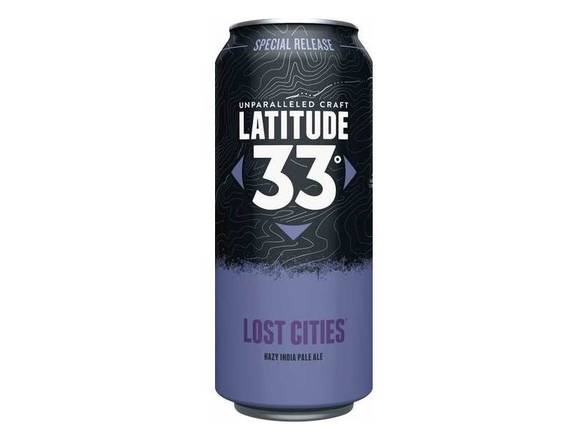 Order Latitude 33 Lost Cities Hazy IPA - 6x 12oz Cans food online from Booze & Brews Liquor store, Burbank on bringmethat.com