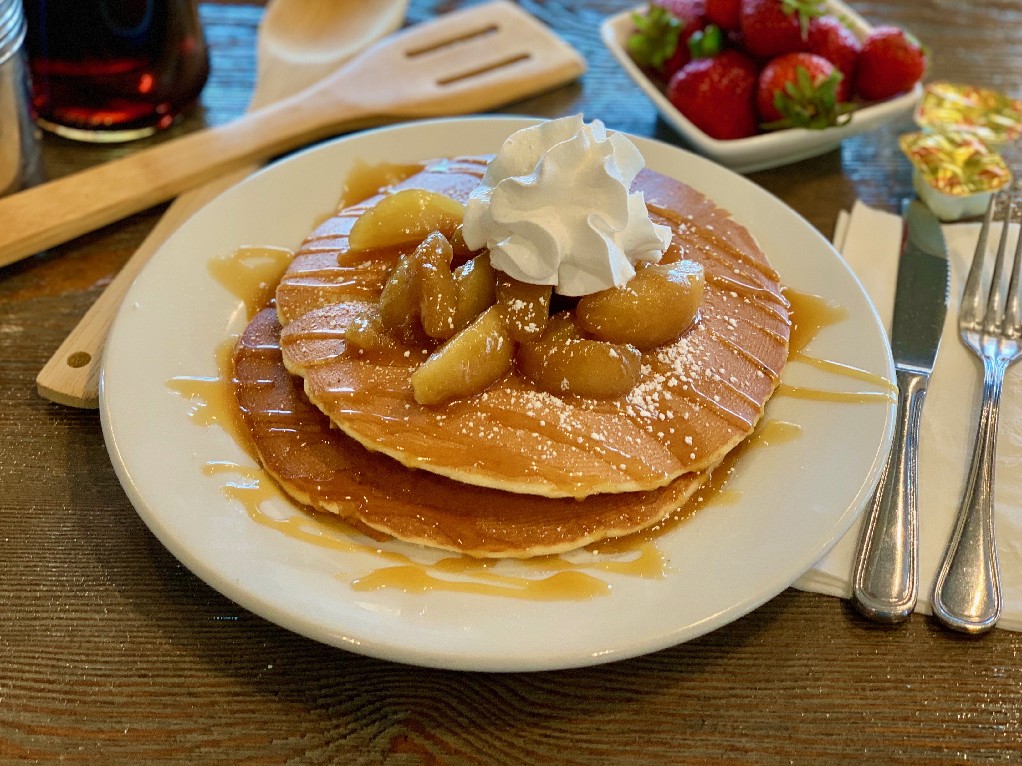 Order 2 Caramel Apple Griddle Cakes food online from Mikayla's Cafe store, Santa Clara on bringmethat.com