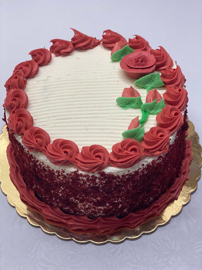 Order 8" Round Red Velvet Custom Cake food online from E & L Bakery store, Bronx on bringmethat.com