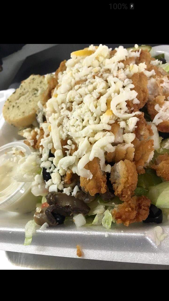 Order Fried Chicken Salad - Small food online from The Pizza Den store, Hoxie on bringmethat.com