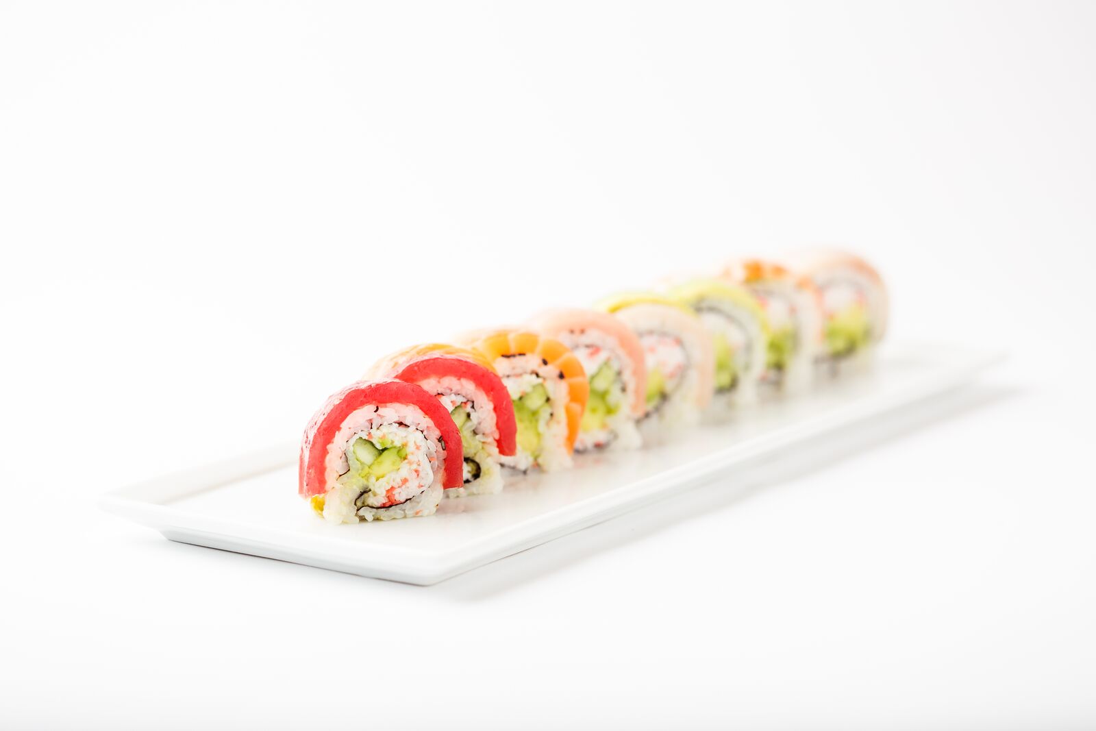 Order Rainbow Roll food online from Kabuki Japanese Restaurant store, Cerritos on bringmethat.com