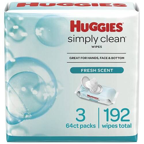 Order Huggies Simply Clean Fresh Scent Wipes - 64.0 ea x 3 pack food online from Walgreens store, Gonzales on bringmethat.com