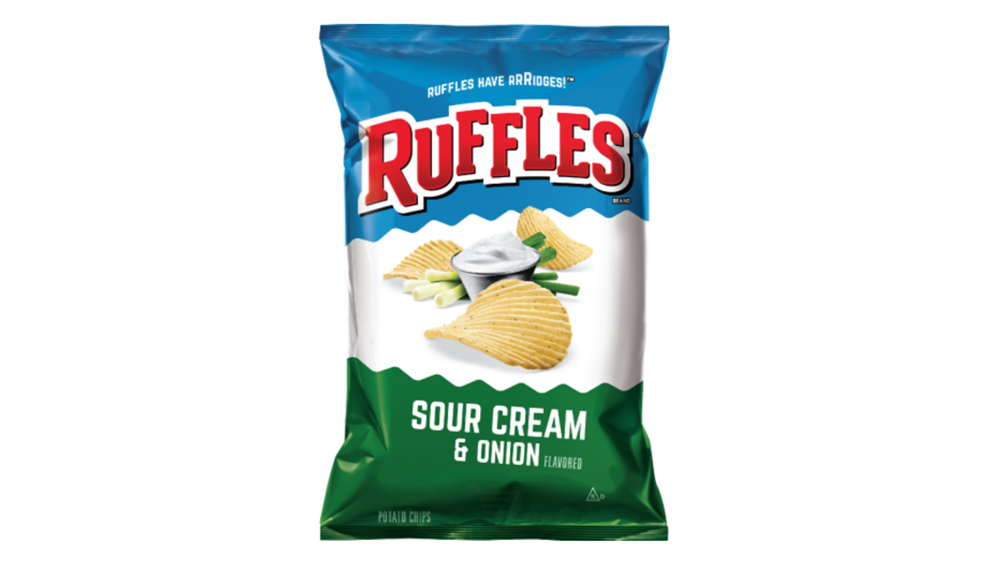 Order Ruffles Sour Cream & Onion Flavored Potato Chips 2.5 oz food online from Rancho Liquor store, Thousand Oaks on bringmethat.com