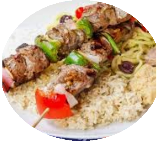Order Pork Kebab With Rice and Greek Salad food online from The Greek Express store, West Chester on bringmethat.com