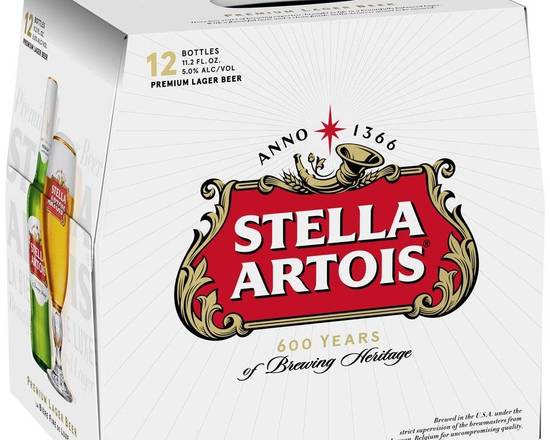 Order Stella Artois, 12pk-12oz bottle beer (5.2% ABV) food online from Babaro Liquor Store store, Peabody on bringmethat.com