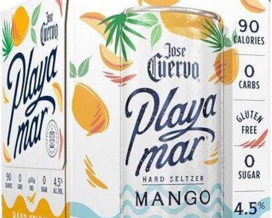 Order Jose Cuervo Playa Mar Hard Seltzer Mango 4-Pack, 12oz cans (4.5% ABV) food online from Moby Liquor store, Los Angeles on bringmethat.com