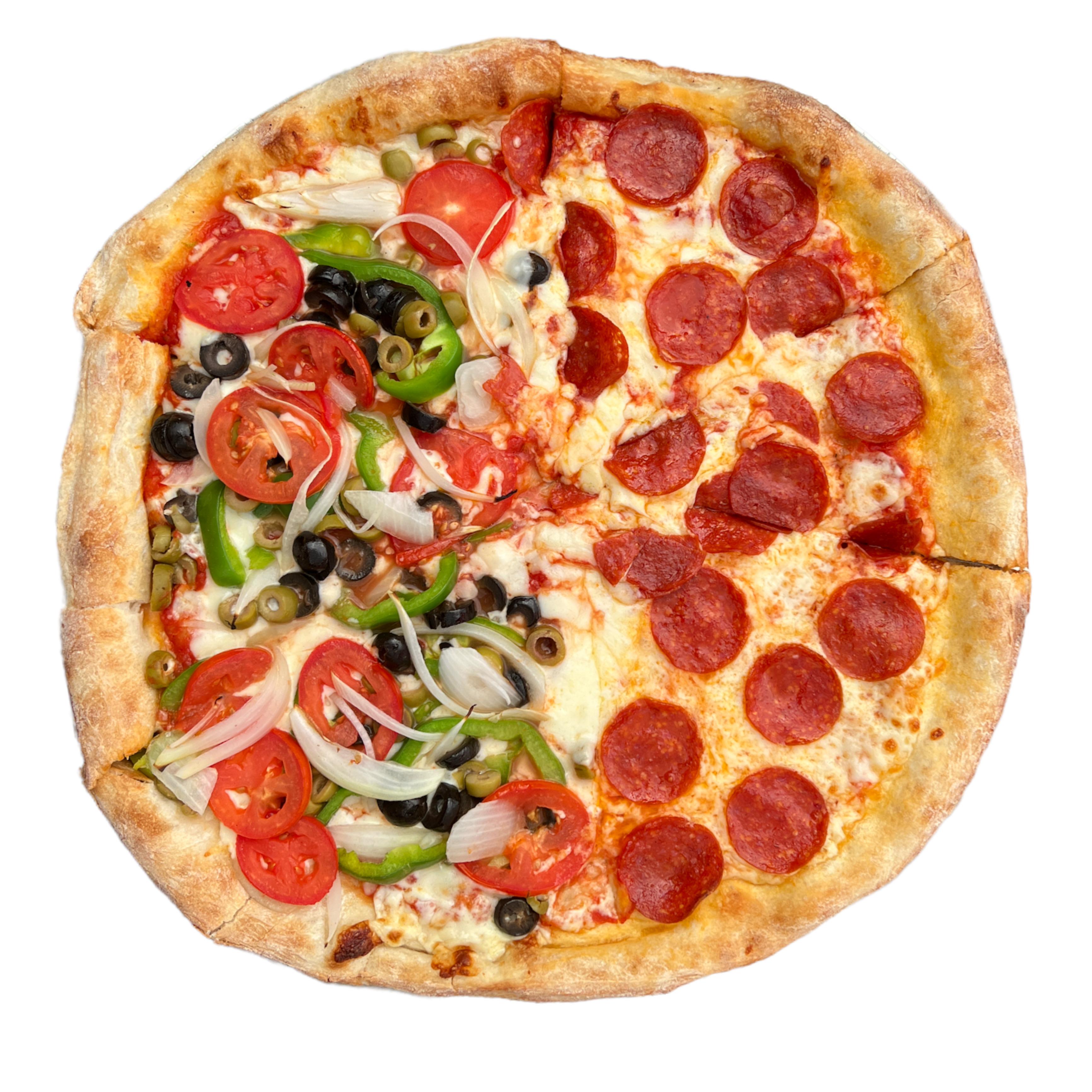 Order Half & Half Medium food online from Enzos Pizza store, Tucker on bringmethat.com