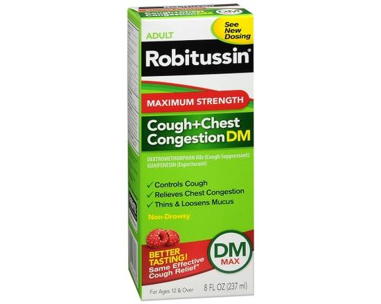 Order Robitussin Adult Cough+Chest Congestion DM Liquid Maximum Strength food online from Scripx Pharmacy store, Plano on bringmethat.com