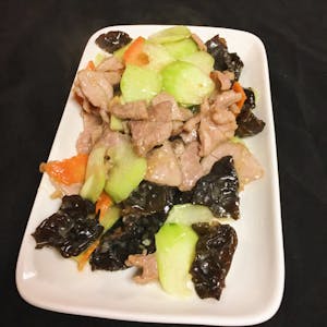 Order P14. 木耳肉片 Stir-fried pork and black fungus food online from Red Pepper store, Lawrence on bringmethat.com