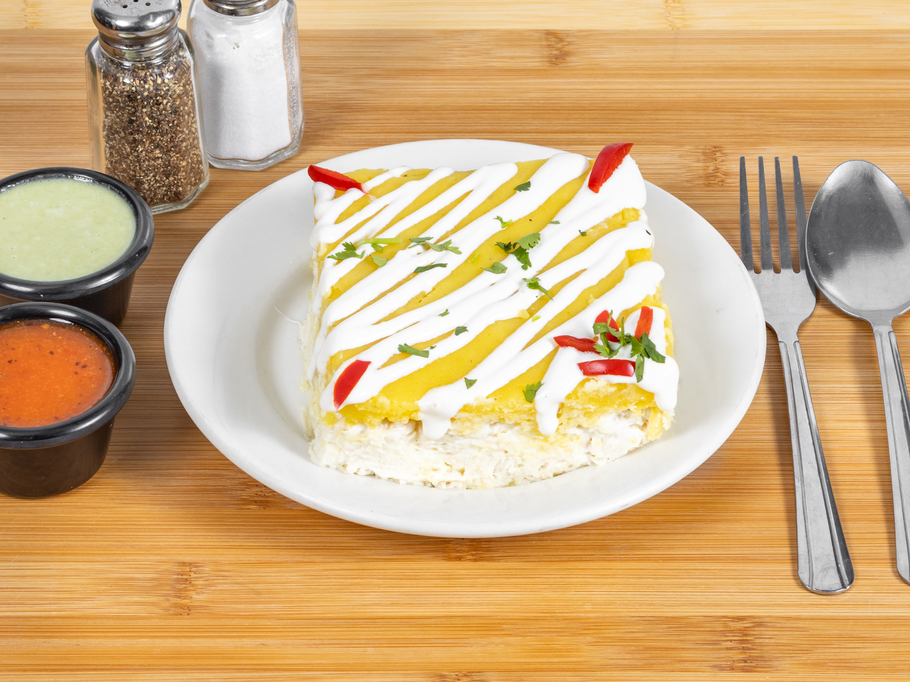 Order Causa Rellena con Pollo food online from Tineo Peruvian Cafe store, Richardson on bringmethat.com