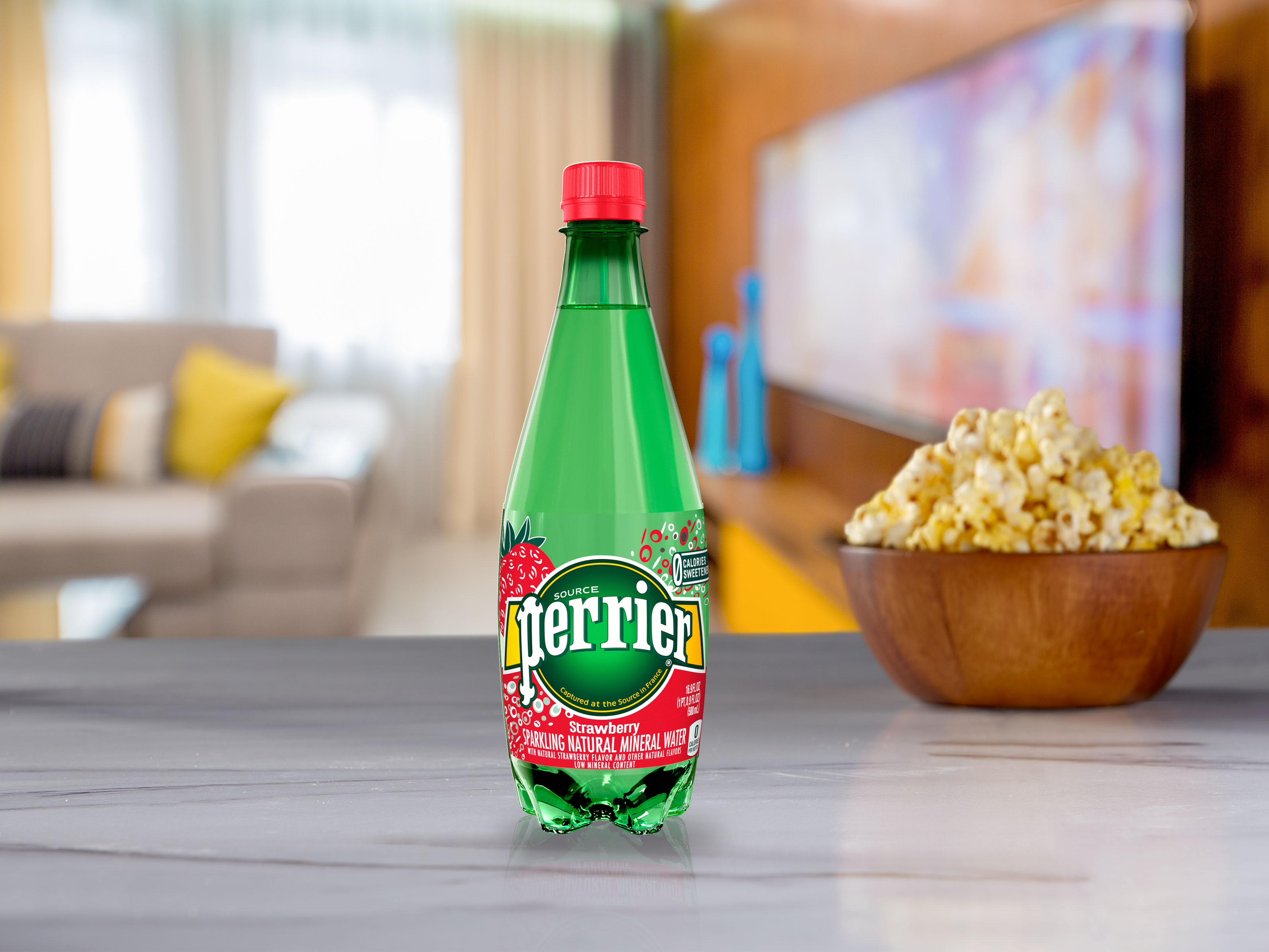 Order 16.9 oz. Perrier Strawberry Flavored Carbonated Mineral Water food online from Harkins Theatres Cerritos 16 store, Cerritos on bringmethat.com