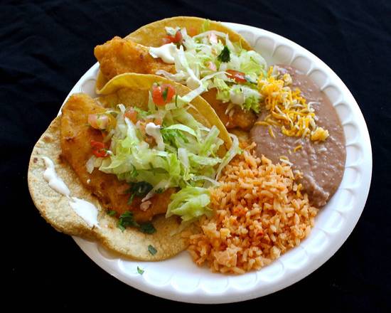 Order #13 Fish Tacos (2 pcs) food online from Arsenio's Mexican Food #1 store, Clovis on bringmethat.com
