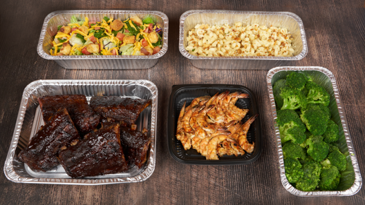 Order BBQ Ribs and Shrimp Family Pack Large food online from Saltgrass Steak House store, Arlington on bringmethat.com