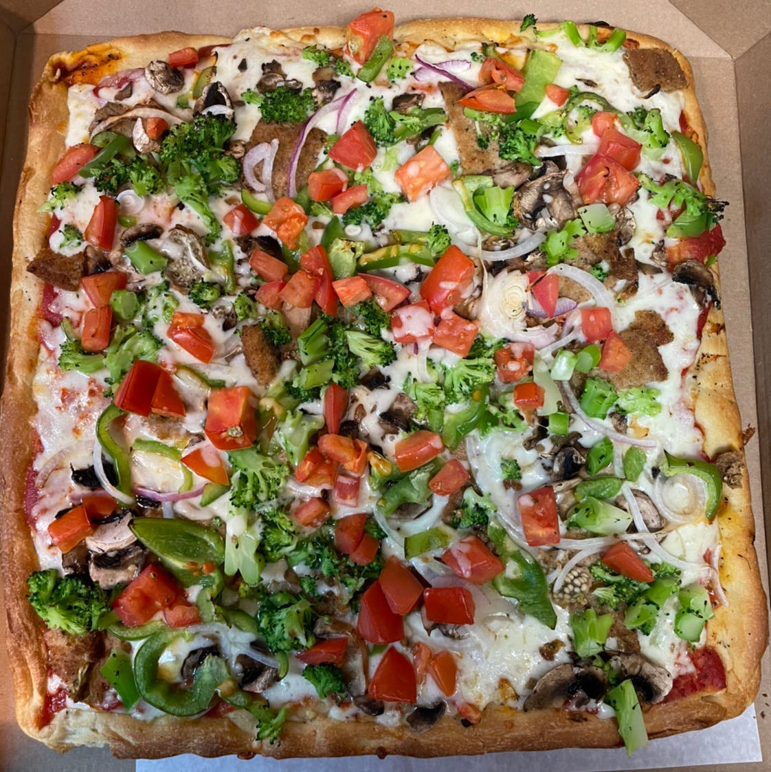 Order Square Sicilian Vegetable Special Pizza - 16" x 16" food online from Davila's Pizza & Restaurant store, Hackettstown on bringmethat.com