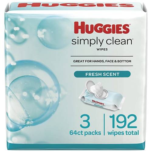 Order Huggies Simply Clean Fresh Scent Wipes - 64.0 ea x 3 pack food online from Walgreens store, Lake Zurich on bringmethat.com