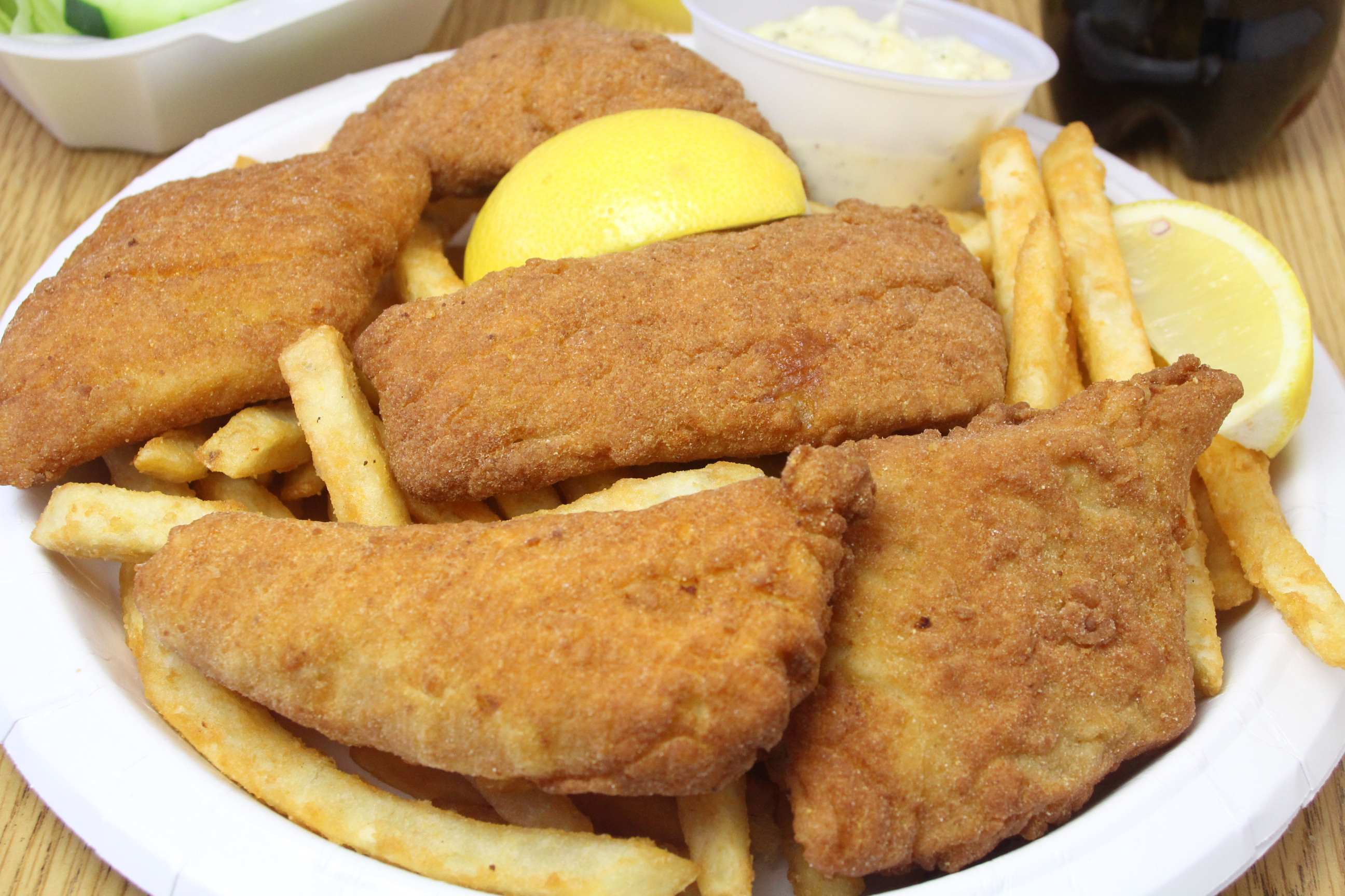 Order Fish and Chips Dinner food online from Backwoods Pizza store, Roxbury on bringmethat.com