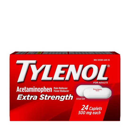 Order Tylenol Extra Strength Caplets with 500 mg Acetaminophen (24 ct) food online from Rite Aid store, CONCORD on bringmethat.com