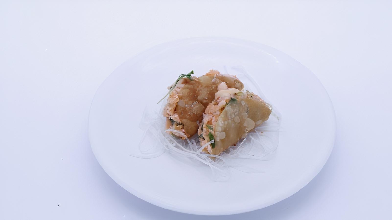 Order Shrimp Taco (2 Pieces) food online from Sapporo Revolving Sushi store, Las Vegas on bringmethat.com
