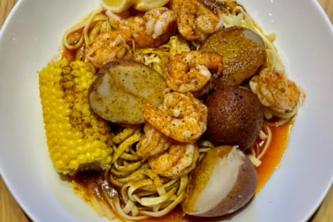 Order 1/2 Lb Peeled Shrimp w Pasta food online from Crazy Seafood store, West Springfield on bringmethat.com