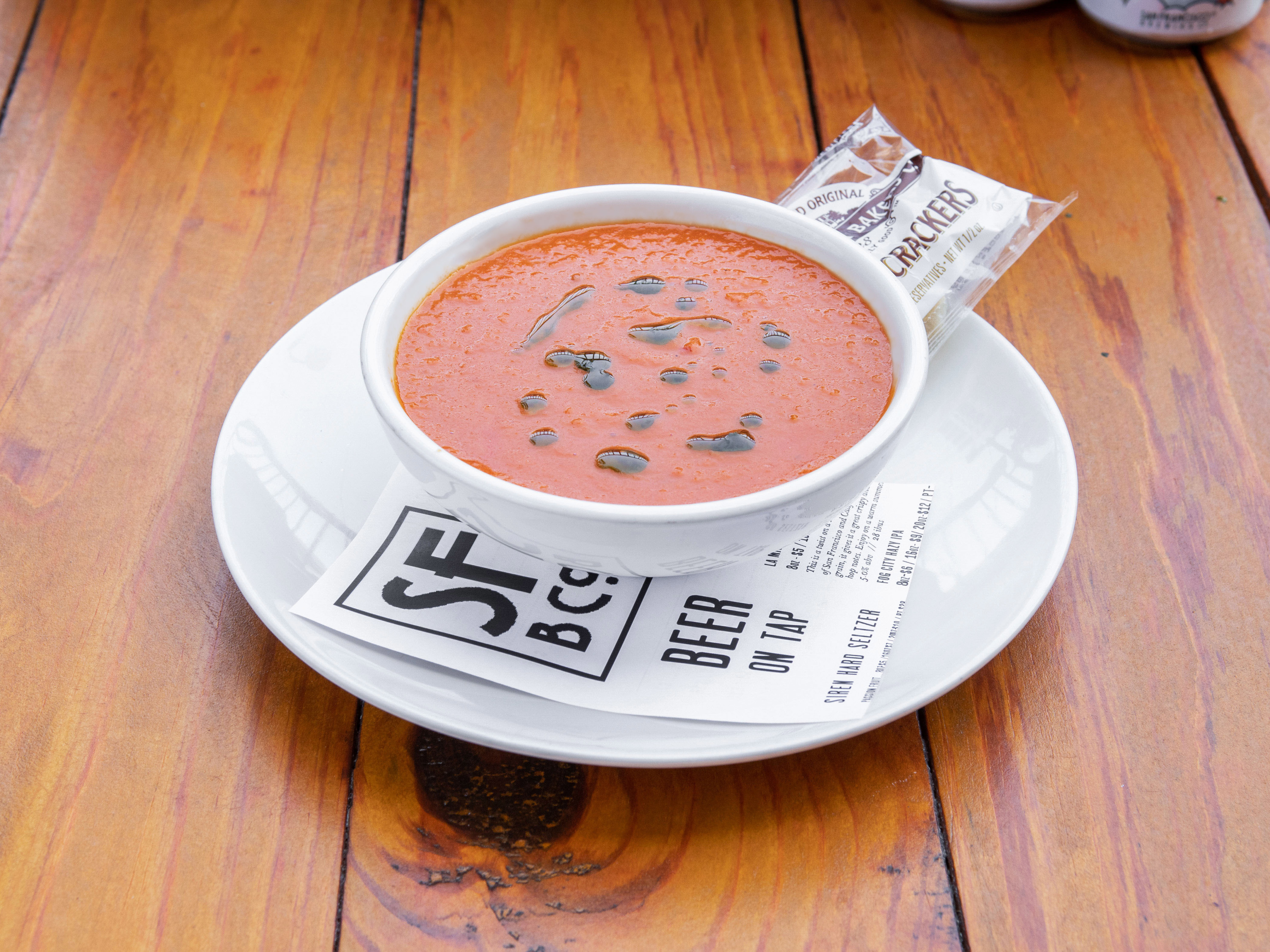 Order Tomato Basil Soup food online from San Francisco Brewing Co store, San Francisco on bringmethat.com
