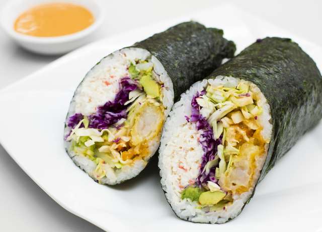 Order B5. Tempura Burrito food online from J-Town Sushi store, San Francisco on bringmethat.com