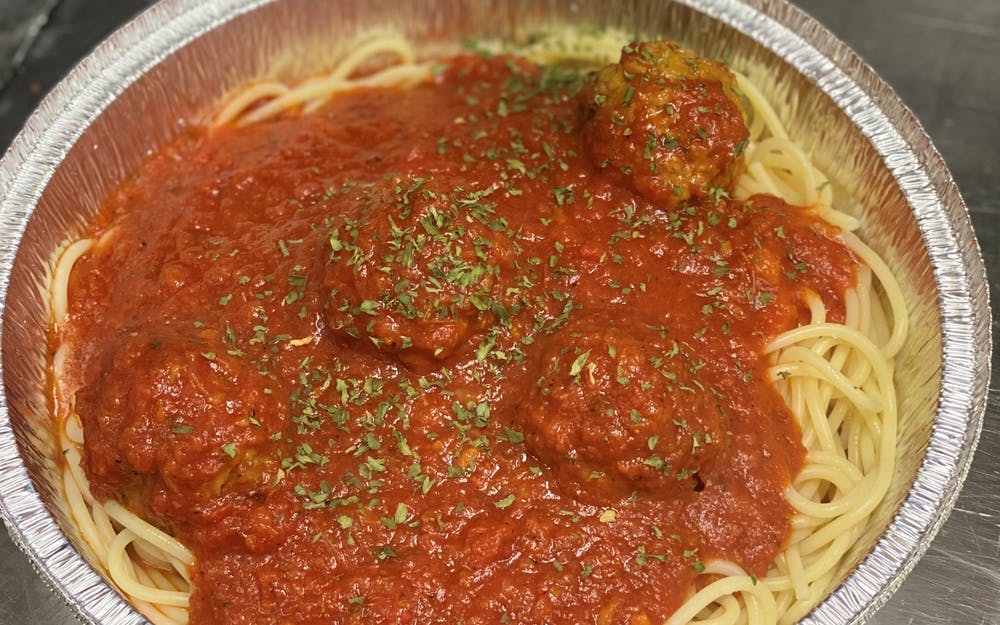 Order Pasta with Marinara Sauce & Beef Meatballs - Entree food online from Three Brothers Italian Restaurant store, Bowie on bringmethat.com