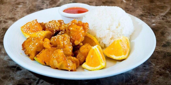 Order Orange Chicken Rice Dish food online from Pho Noodle House store, Placentia on bringmethat.com