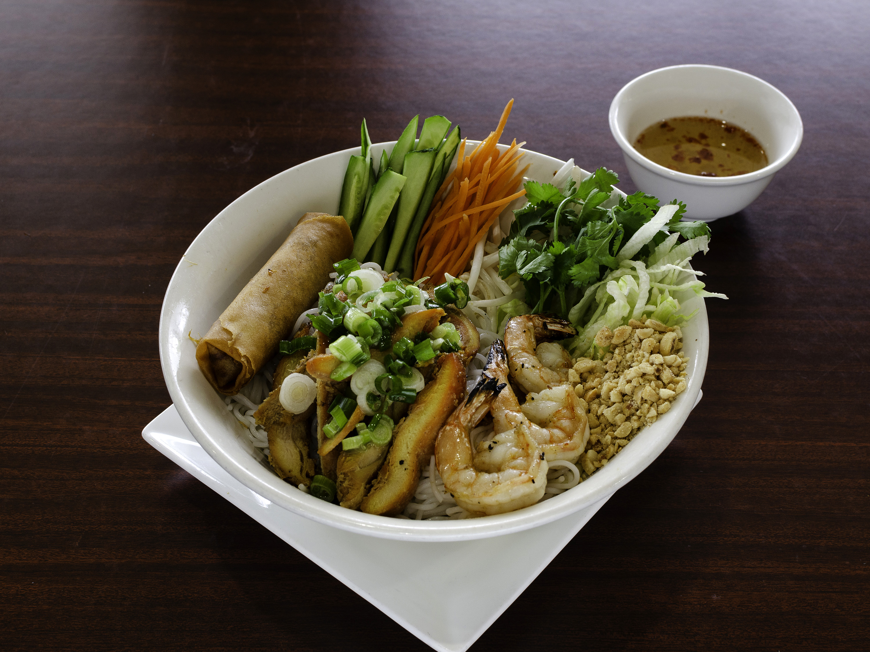 Order Grilled Chicken + Egg Rolls (Ga Nuong + Cha Gio) Vermicelli Bowl food online from Pho Kim store, Federal Way on bringmethat.com