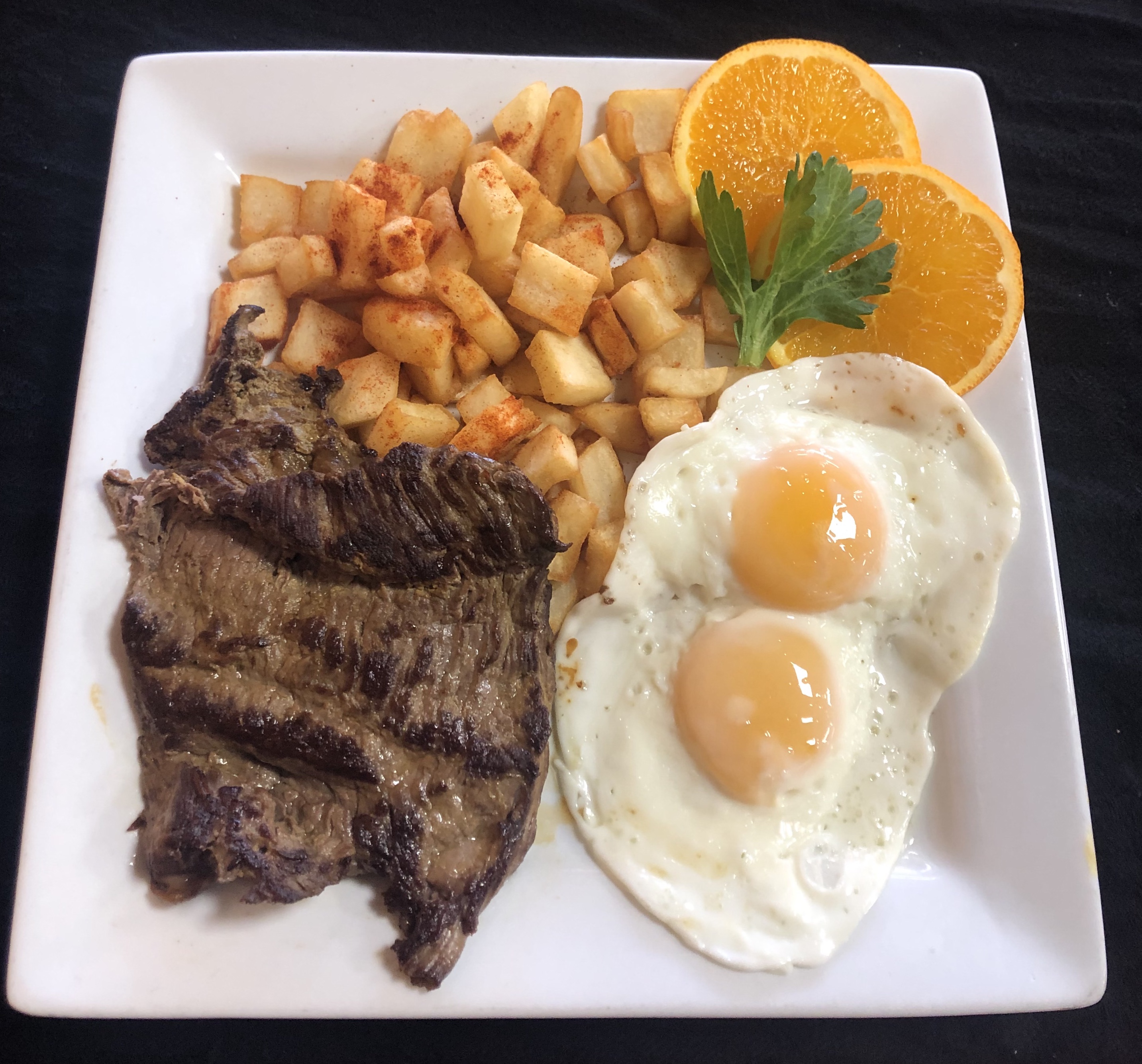 Order Steak and Eggs with Hash Browns food online from Pupusas La Familiar store, Las Vegas on bringmethat.com