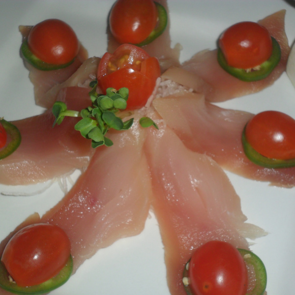 Order Albacore Jalapeno Sashimi w/ponzu sauce food online from Ken of Japan store, Simi Valley on bringmethat.com