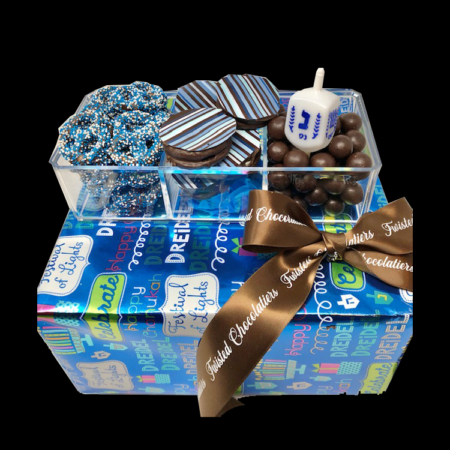 Order Custom chocolate pretzel & cookie acrylic chanukah gift food online from Twisted Gourmet Chocolates store, Passaic on bringmethat.com
