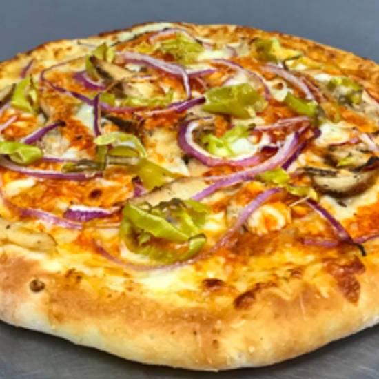 Order 8" Buffalo Chicken Baked Pizza food online from Valentino Gourmet store, Camarillo on bringmethat.com