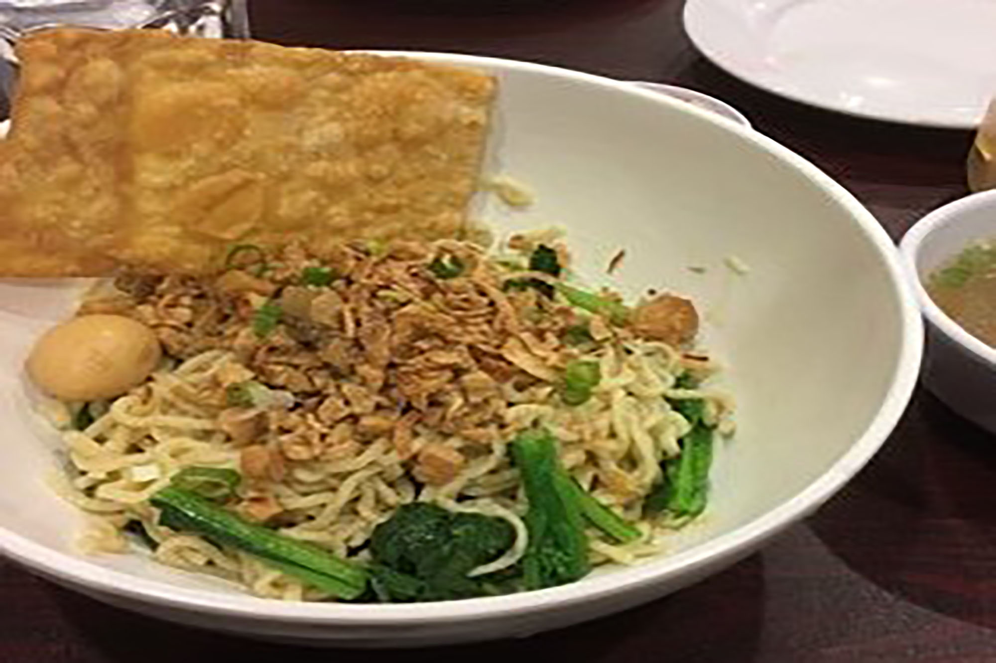 Order Bakmi Ayam Jamur / Chicken Noodle Mushroom food online from Awang Kitchen store, Elmhurst on bringmethat.com