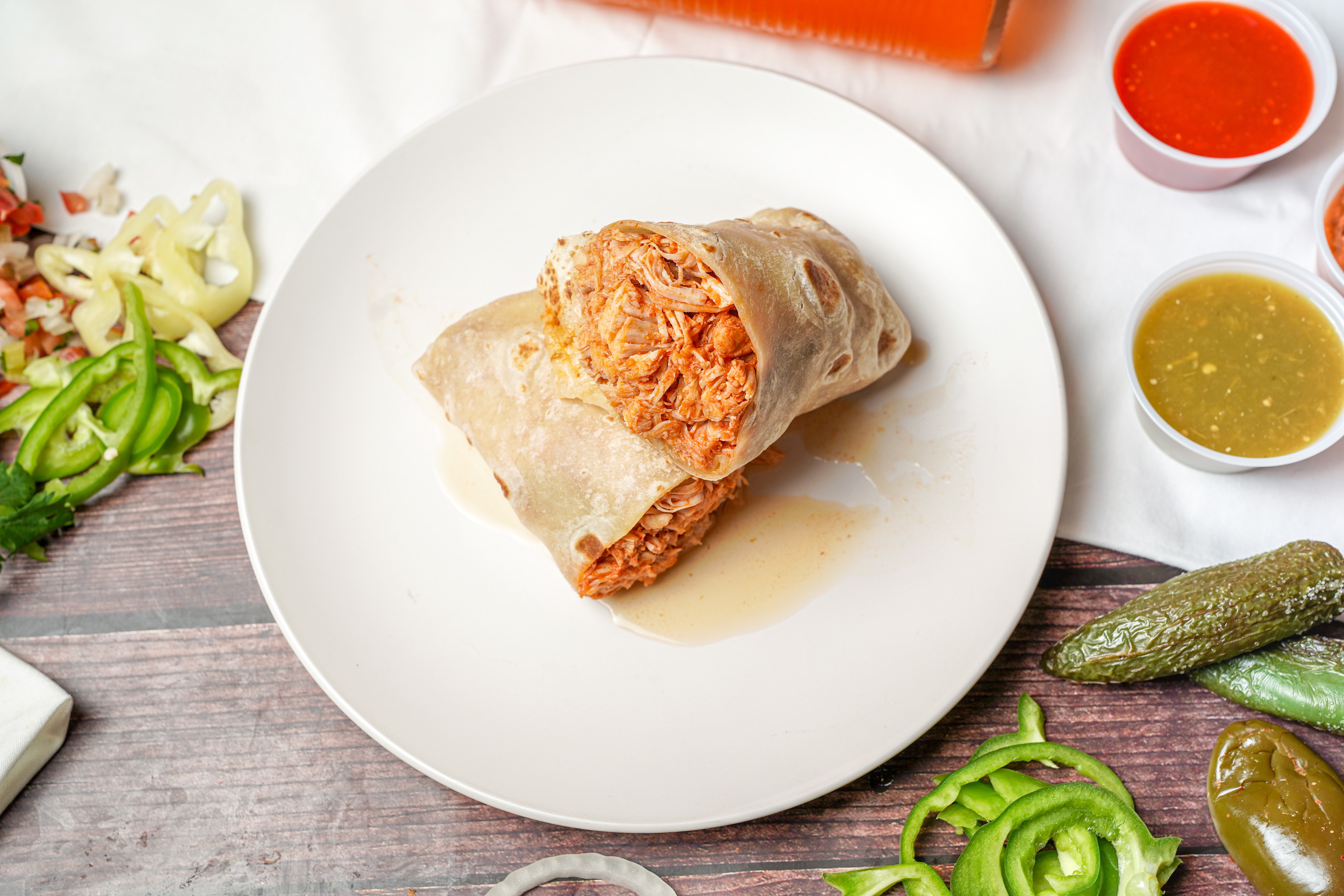Order Chicken Burrito food online from Albertaco Mexican Food store, San Marcos on bringmethat.com