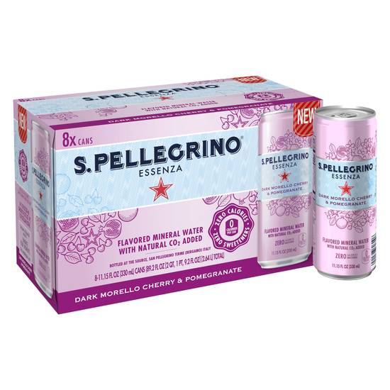 Order S.Pellegrino Essenza Mineral Water Dark Morello Cherry & Pomegranate 11.15 oz Cans (11.15 oz x 8 ct) food online from Rite Aid store, PITTSBURGH on bringmethat.com