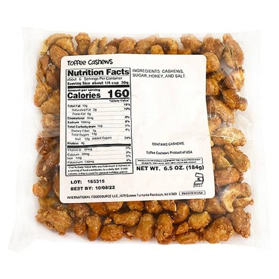 Order Valued Naturals - Toffee Cashews food online from IV Deli Mart store, Goleta on bringmethat.com