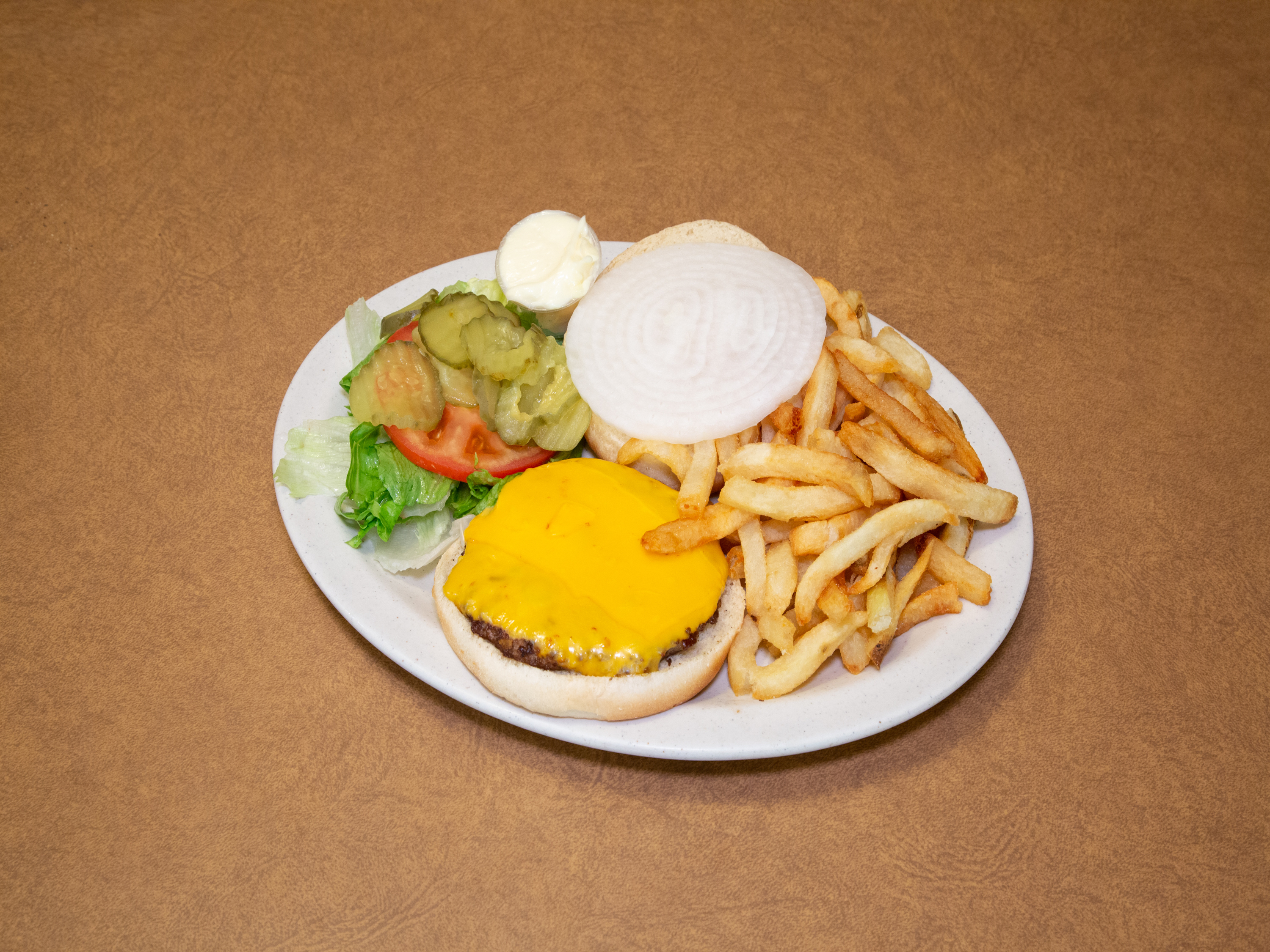 Order Turkey Burgers Deluxe with Cheese (With Fries) food online from Top Notch Beef Burgers store, Chicago on bringmethat.com