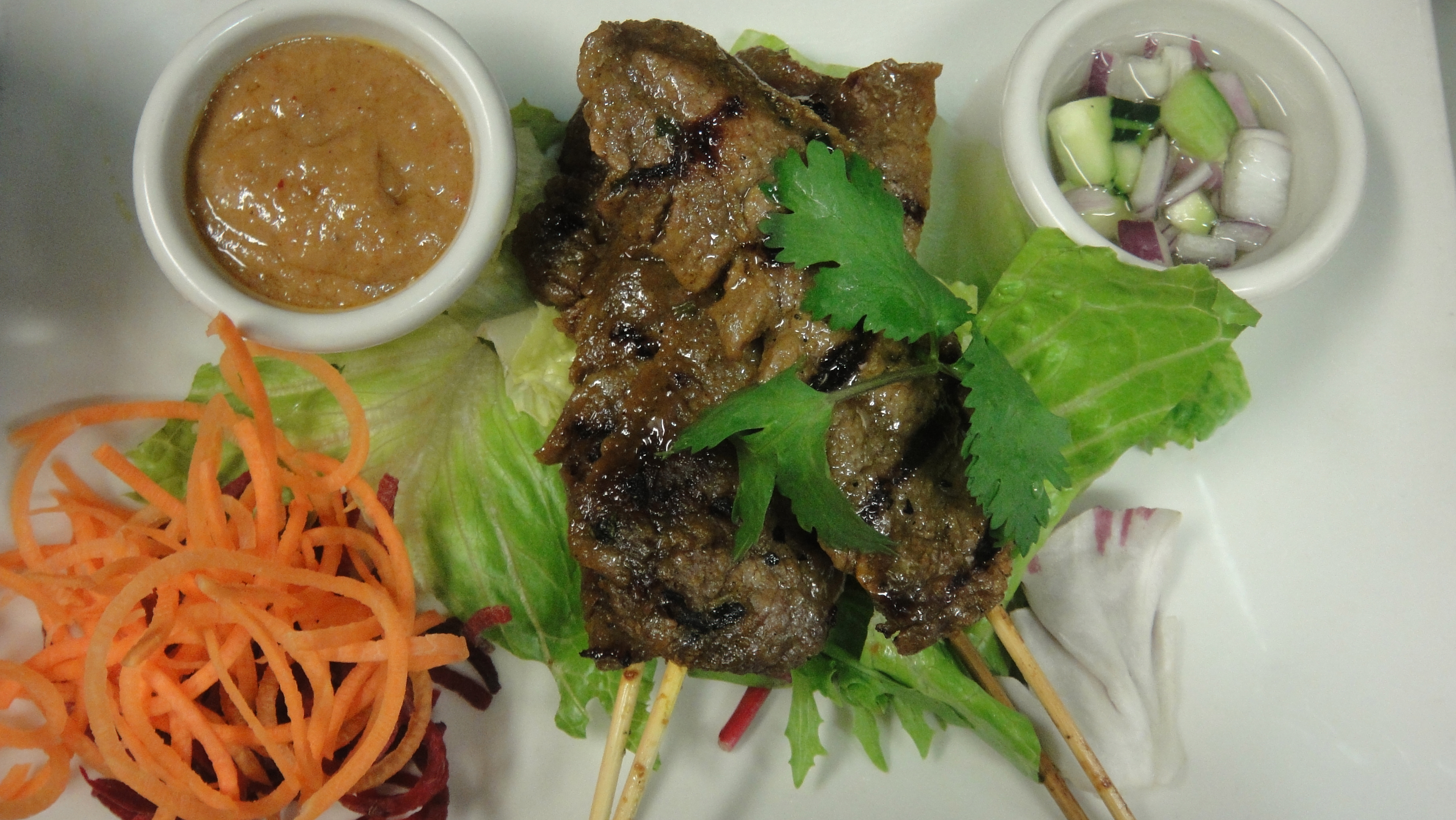 Order A5. Beef Satay food online from Cha-Ba Thai Cuisine store, Long Beach on bringmethat.com