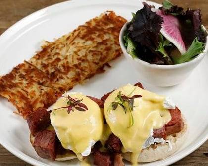 Order Corned Beef Benedict food online from Home Plate store, San Francisco on bringmethat.com