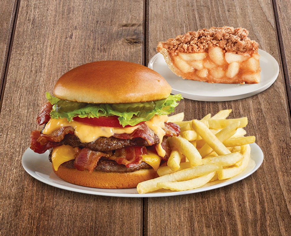 Order Mega Bacon Cheeseburger & Fries food online from Huddle House store, Flatwoods on bringmethat.com