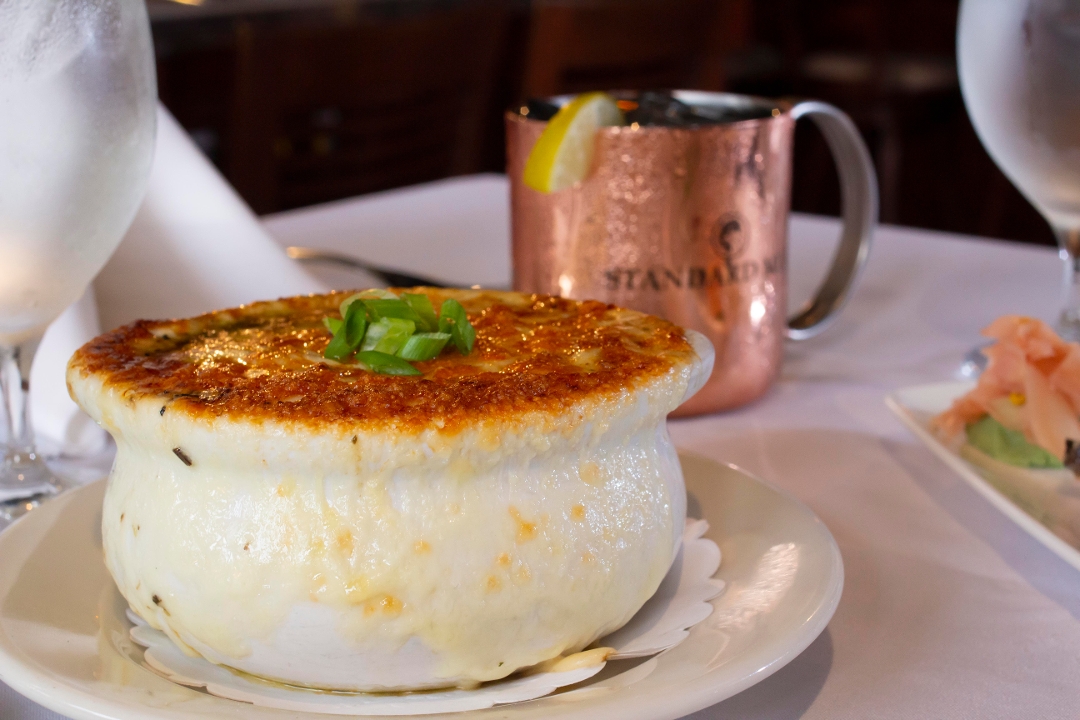 Order Baked French Onion Soup food online from Moxie Wood Fire Grill store, Conklin on bringmethat.com